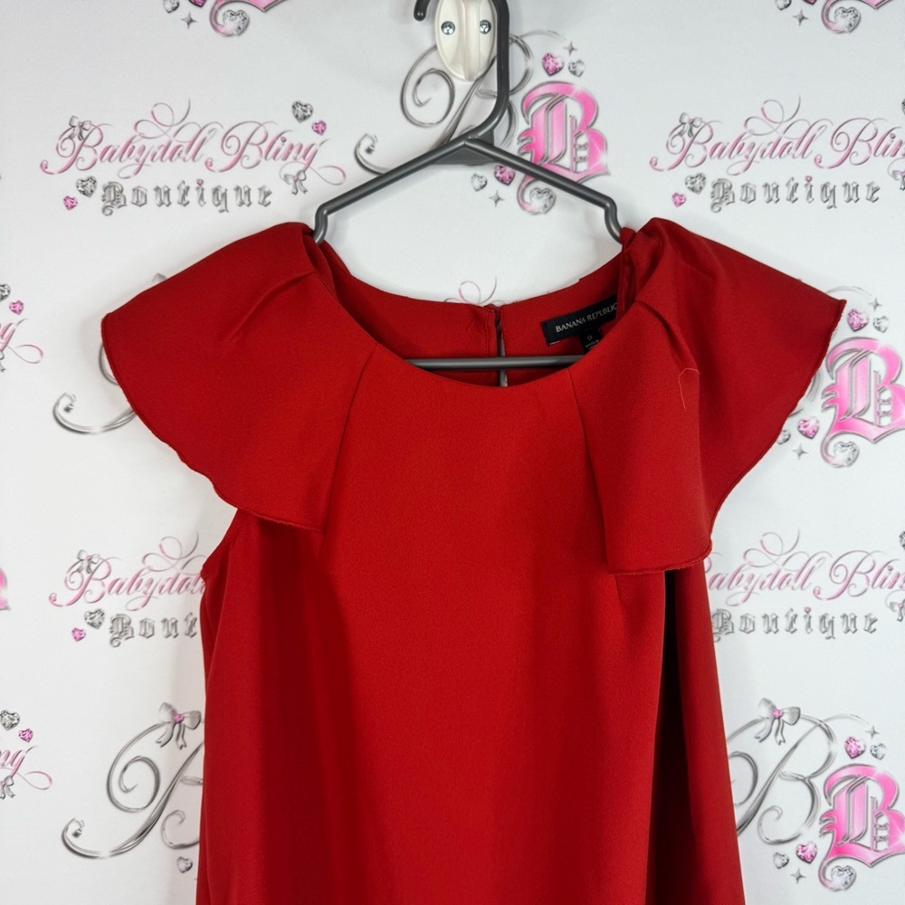 Banana Republic dress ruffle sleeves luxe Red Midi Dress keyhole opening - Picture 4 of 10